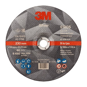 3M Silver Cut-Off Wheel T42 230 x 2.5 x 22mm 51805 3M Silver Cut-Off Wheel T42 230 x 2.5 x 22mm 51805