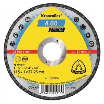 Klingspor A60EX Cut-Off Wheel 115 x 1 x 22mm Flat 262936 Klingspor A60EX Cut-Off Wheel 115 x 1 x 22mm Flat 262936