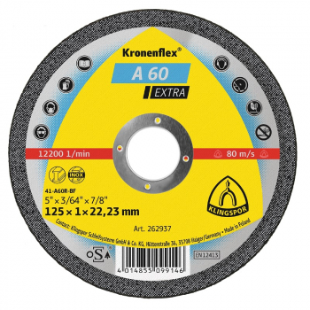 Klingspor A60EX Cut-Off Wheel 125 x 1 x 22mm Flat 262937 Klingspor A60EX Cut-Off Wheel 125 x 1 x 22mm Flat 262937