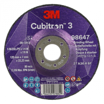 3M Cubitron 3 DPC Grinding Wheel T27 125 x 22 x 7mm 98647 3M Cubitron 3 DPC Grinding Wheel T27 125 x 22 x 7mm 98647