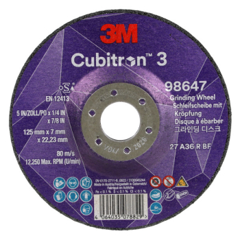 3M Cubitron 3 DPC Grinding Wheel T27 125 x 22 x 7mm 98647 3M Cubitron 3 DPC Grinding Wheel T27 125 x 22 x 7mm 98647
