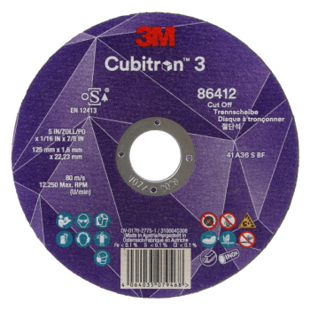 3M Cubitron 3 Cut-Off Wheel T41 125 x 22 x 1.6mm 86412 3M Cubitron 3 Cut-Off Wheel T41 125 x 22 x 1.6mm 86412