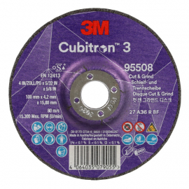 3M Cubitron 3 Cut & Grind Wheel T27 100 x 16 x 4.2mm 95508 3M Cubitron 3 Cut & Grind Wheel T27 100 x 16 x 4.2mm 95508