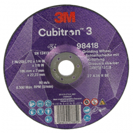 3M Cubitron 3 DPC Grinding Wheel T27 180 x 22 x 7mm 98418 3M Cubitron 3 DPC Grinding Wheel T27 180 x 22 x 7mm 98418