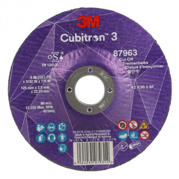 3M Cubitron 3 Cut-Off Wheel T42 125 x 22 x 2.5mm 87963 3M Cubitron 3 Cut-Off Wheel T42 125 x 22 x 2.5mm 87963