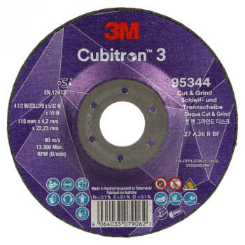 3M Cubitron 3 Cut & Grind Wheel T27 115 x 22 x 4.2mm 95344 3M Cubitron 3 Cut & Grind Wheel T27 115 x 22 x 4.2mm 95344