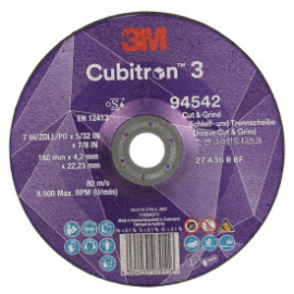 3M Cubitron 3 Cut & Grind Wheel T27 180 x 22 x 4.2mm 94542 3M Cubitron 3 Cut & Grind Wheel T27 180 x 22 x 4.2mm 94542