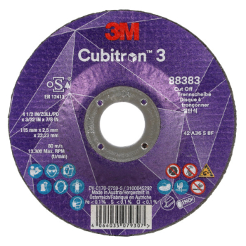 3M Cubitron 3 Cut-Off Wheel T42 115 x 22 x 2.5mm 88383 3M Cubitron 3 Cut-Off Wheel T42 115 x 22 x 2.5mm 88383