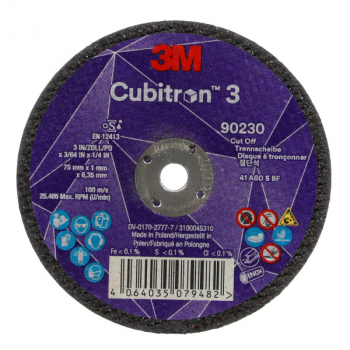 3M Cubitron 3 Cut-Off Wheel T41 75 x 6.35 x 1mm 90230 3M Cubitron 3 Cut-Off Wheel T41 75 x 6.35 x 1mm 90230